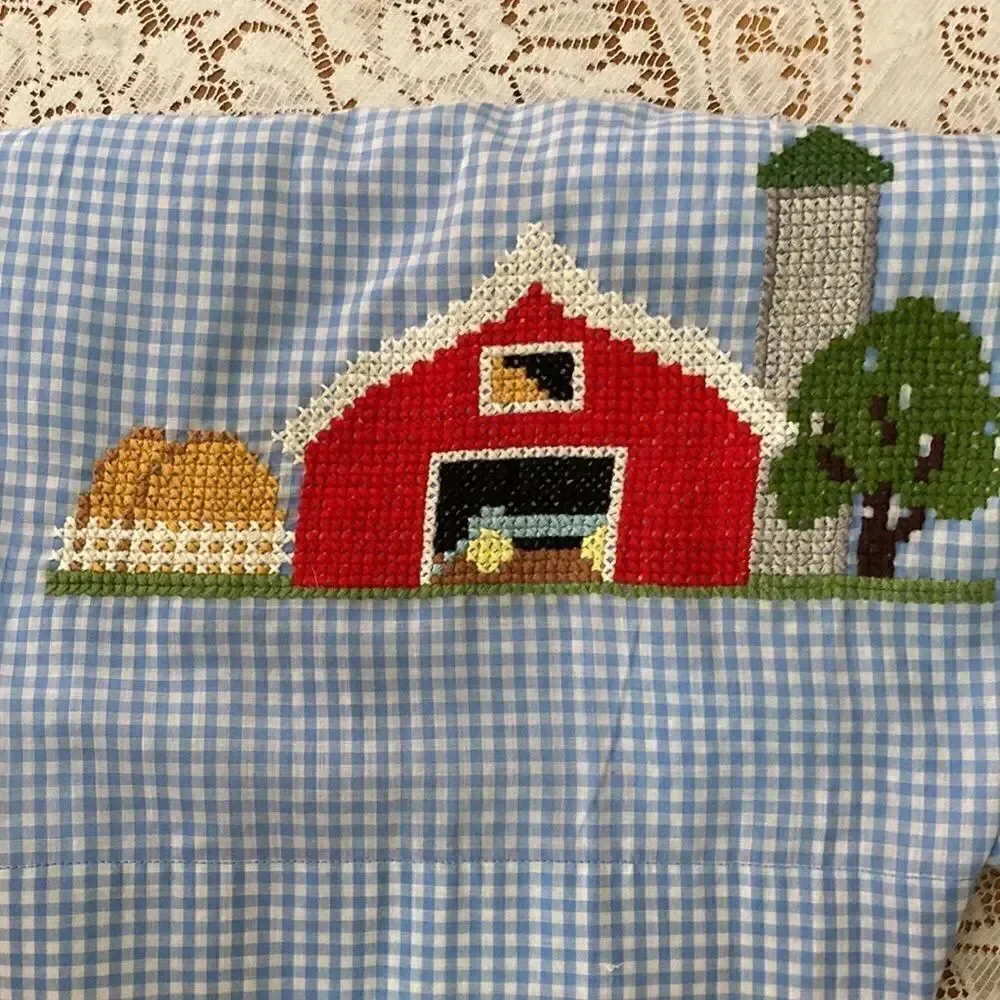 Handmade Cross Stitch Gingham Country Grannycore Apron